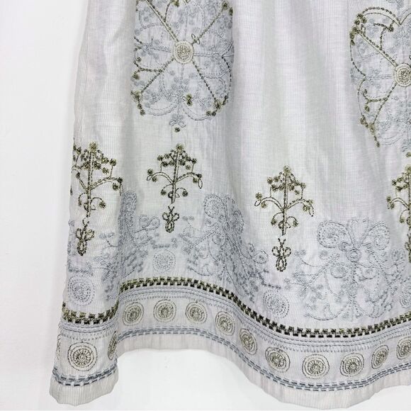 Blue Tassel Collection Gray Gold Metallic Silk Blend Embroidered Medallion Skirt - Picture 10 of 16